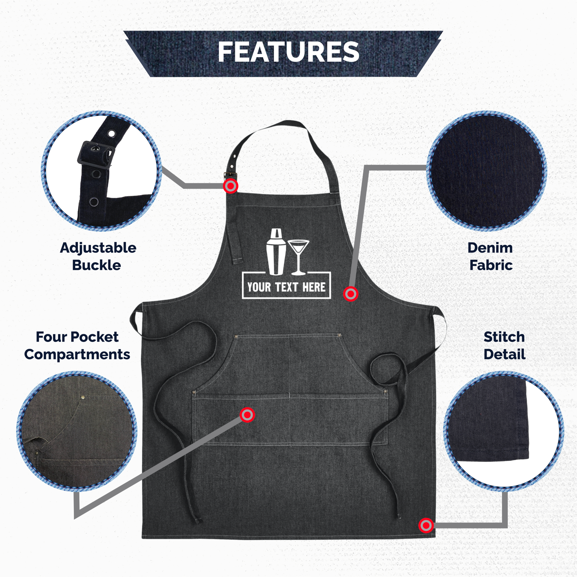 Custom Bartending Denim Apron Features